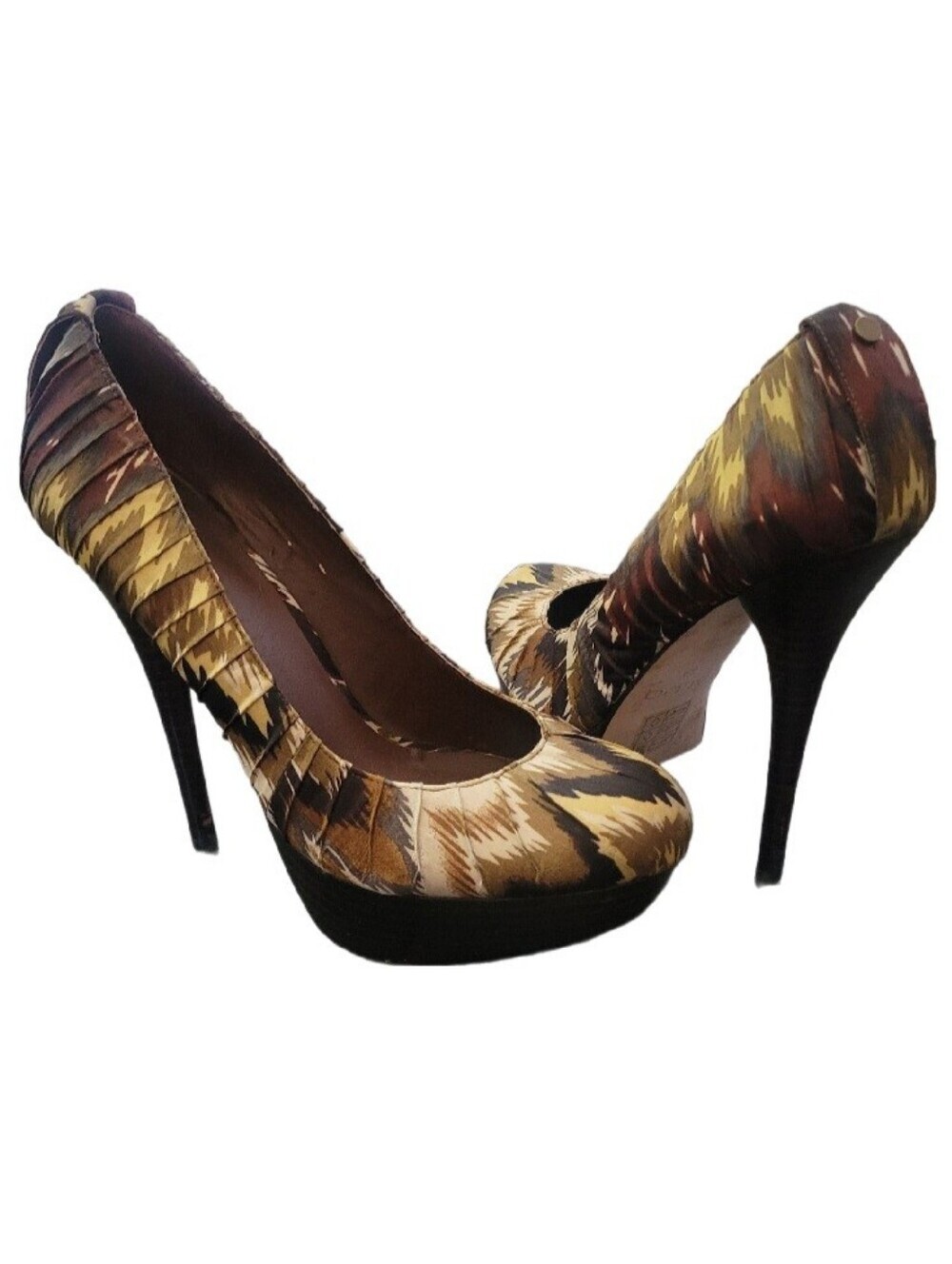 ALDO Jaylona Pleated Satin Platform Pump Sz 8.5 Multicolor Camo Statement Heels